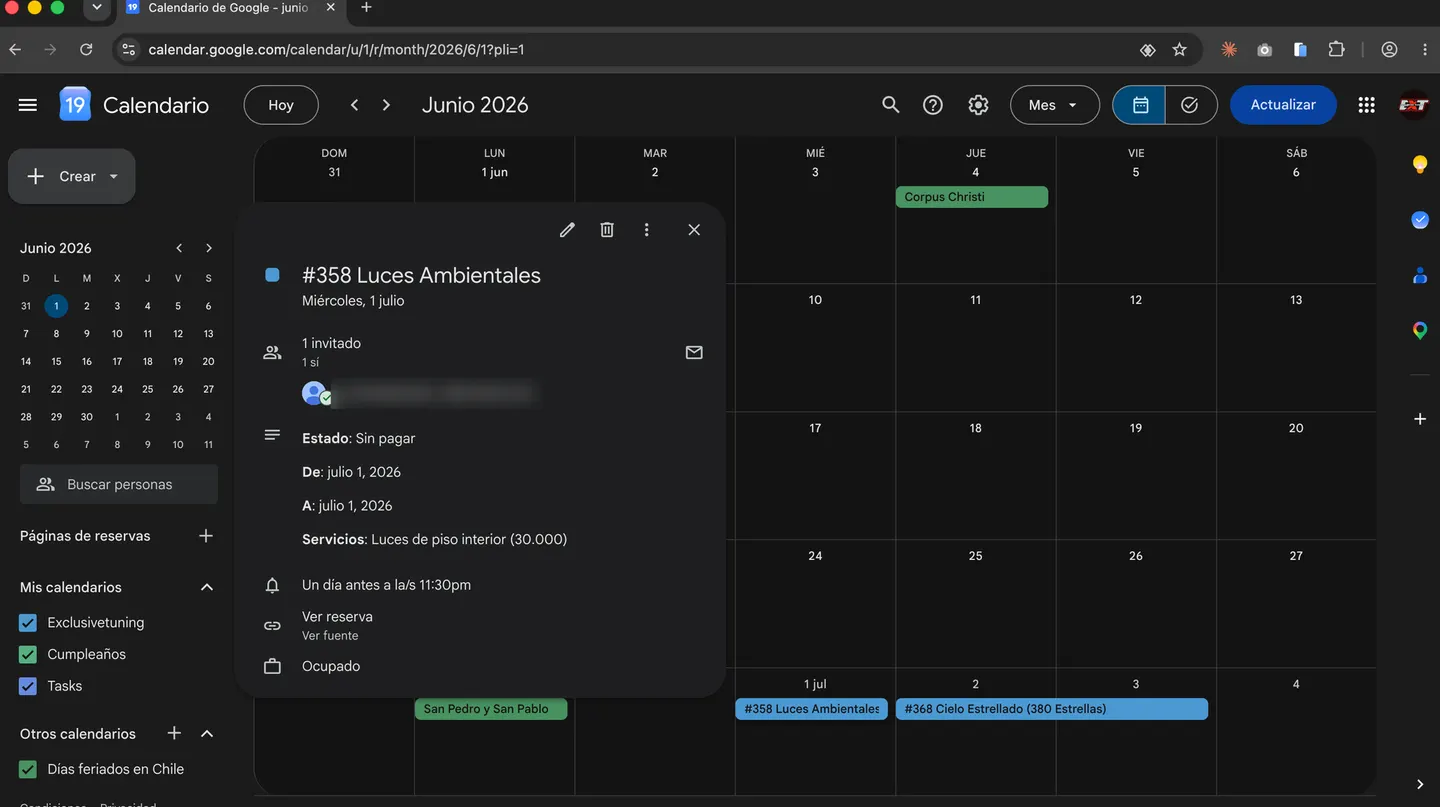 Cita real sincronizada en Google Calendar