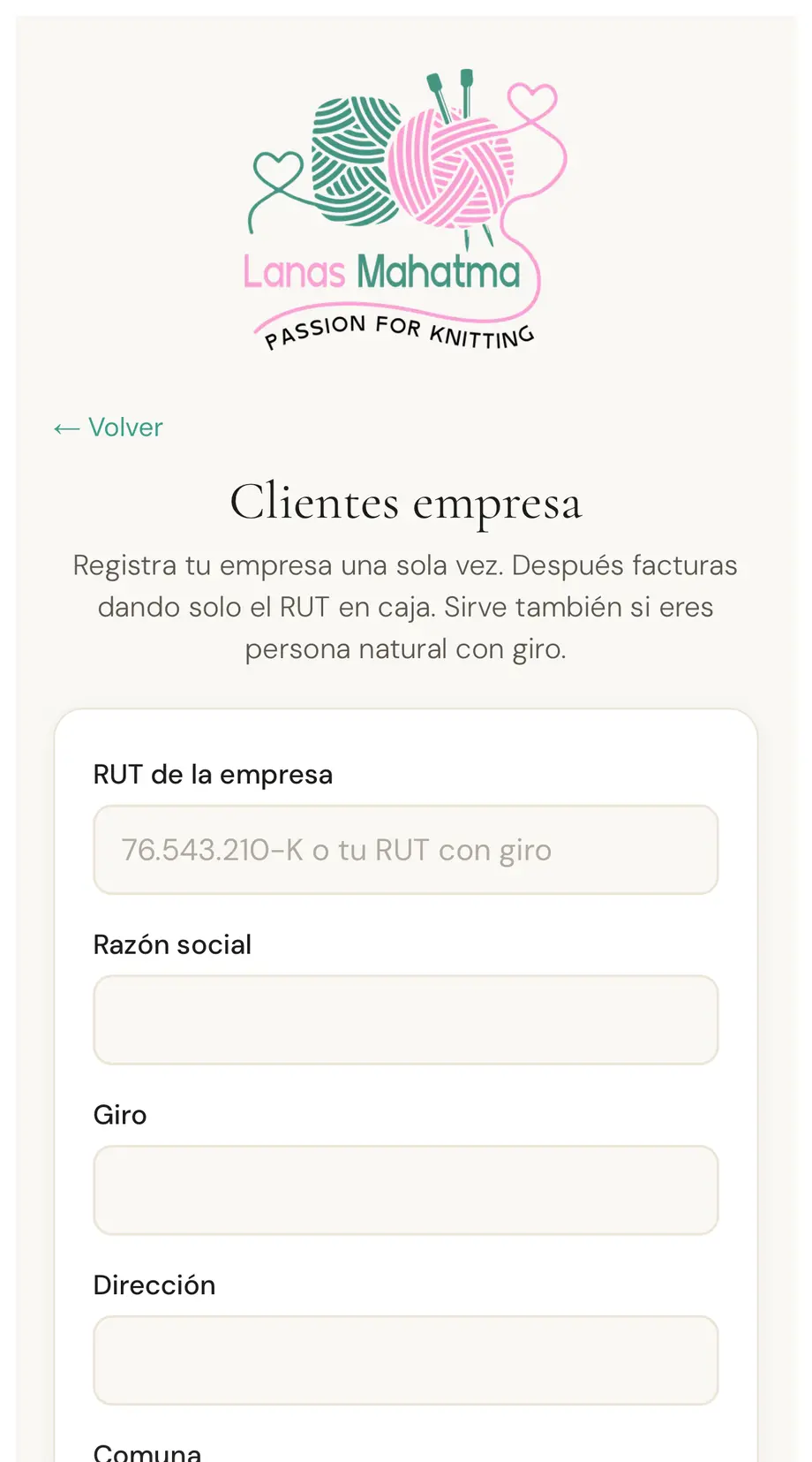 Formulario real de registro de clientes